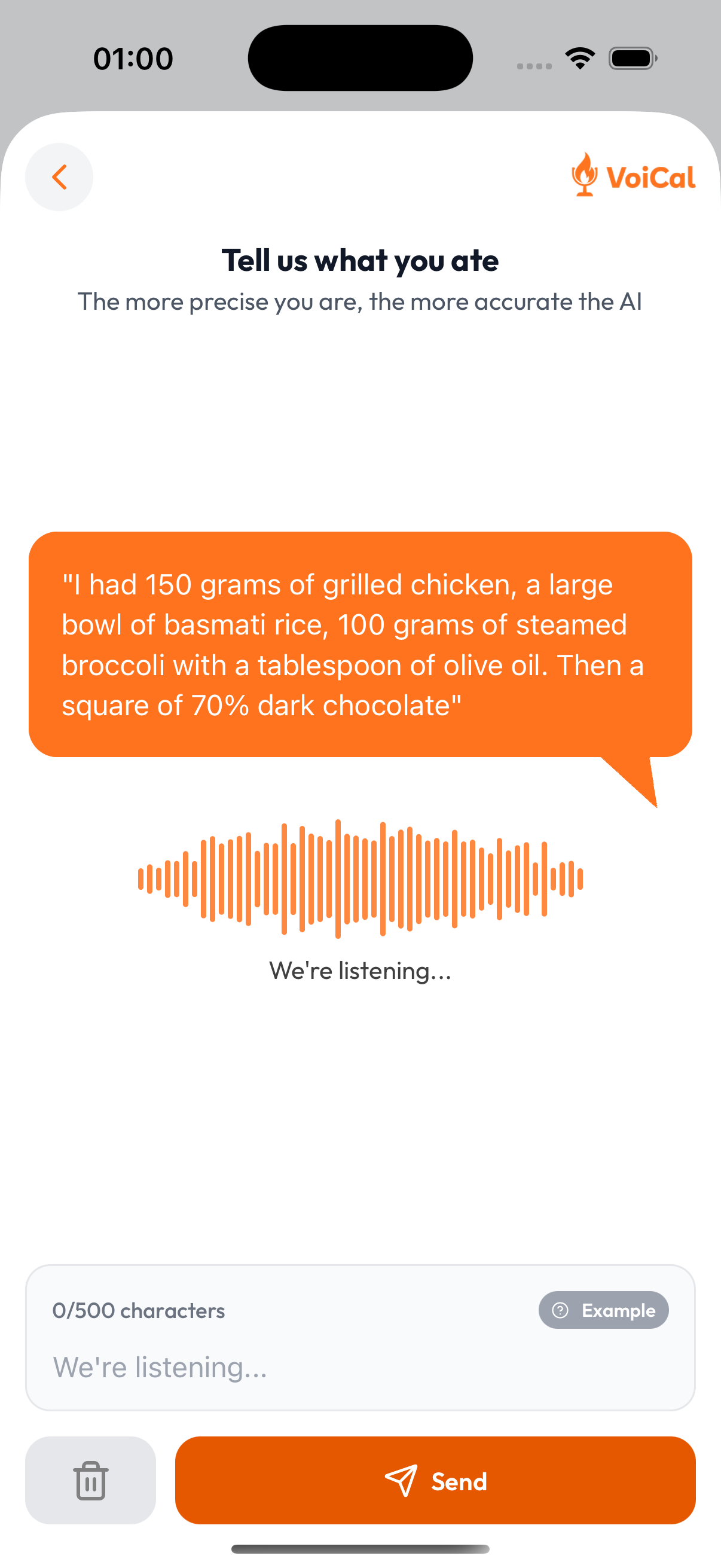 Voical voice input interface screenshot